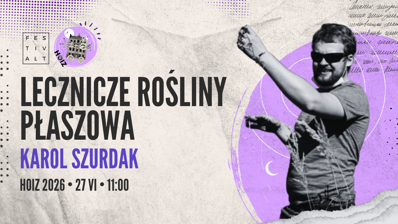 Grafika przedstawiająca spacer i warsztaty prowadzone przez Karola Szurdaka w trakcie 10. edycji FestivALTu.