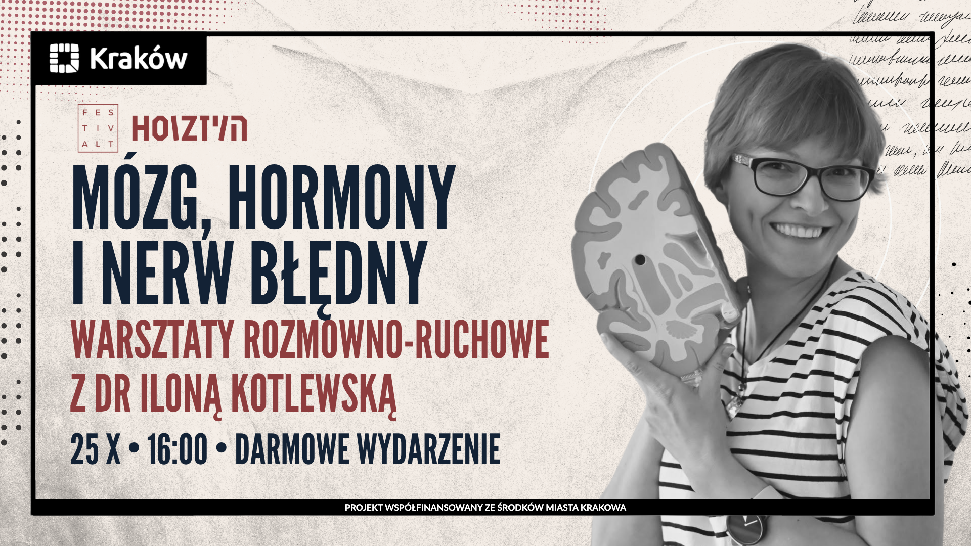 Grafika przedstawiająca zaproszenie na wydarzenie Mózg, hormony i nerw błędny, które odbędzie się w ramach HOIZ 25.10.2026.