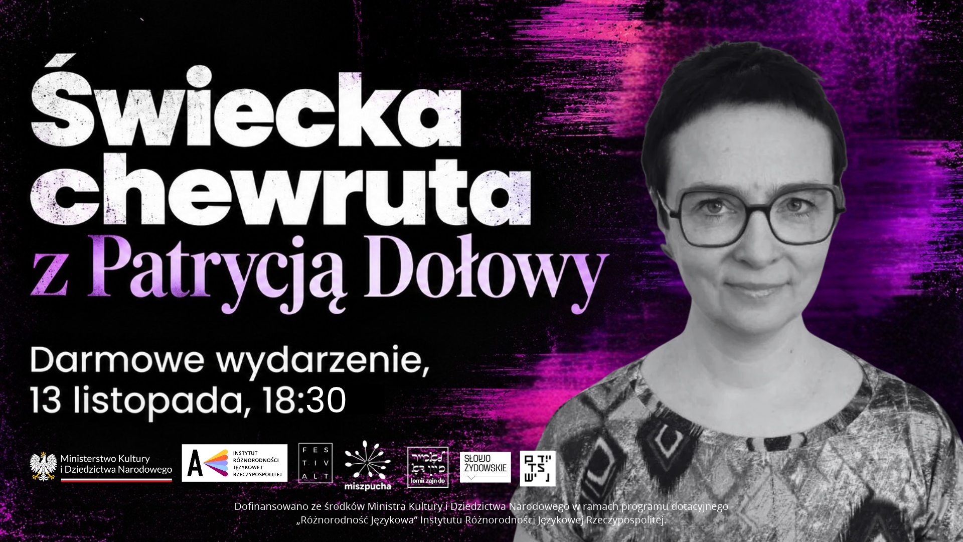 Grafika przedstawiająca zaproszenie na wydarzenie "Świecka chweruta", które odbędzie się 13.11.2026